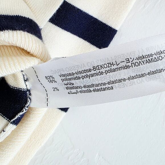 Zara Blue & Cream Beige Nautical Pearl Button Accent Cardigan Sweater Size Large - Picture 8 of 10